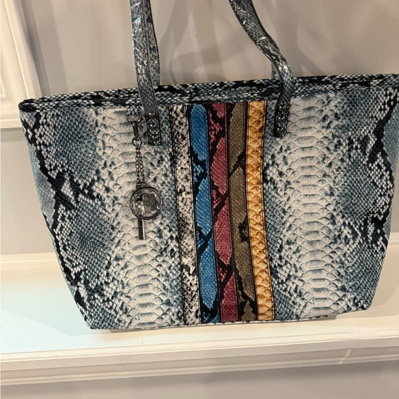 New Badgley Mischka Multicolor Snake Print Tote Bag - Picture 1 of 7